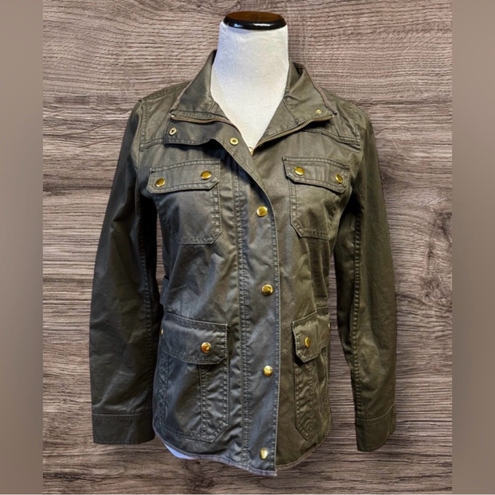 EUC  J. Crew Downtown Field Waxed Jacket 19034 Mossy Brown (Green) Cotton Size S